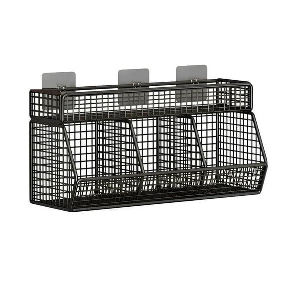 Dusknt Black Wall Mounted Kitchen Rack Without Punching, Rack,Wall Mounted Kitchen Shelves Small Item Organizer Wire Mesh Storage Basket Rack Easy Installation Large Capacity Clutter