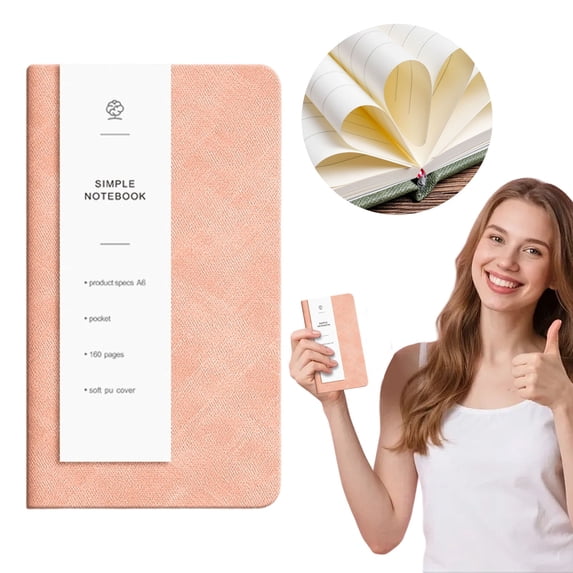 Dusknt Blank Pu Leather Notebook, 80 Pages with Pan Holder, 6.96X3.85 Inch Portable Journal for Work School, Pink