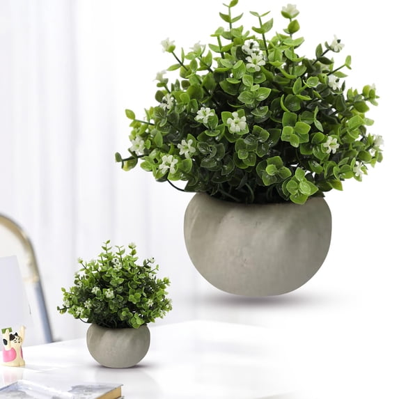 Dusknt Bonsai Plants, Mini Potted Decor, Desk Accessories, ‑ Artificial Small Potted Fers Greenery Pulp Pot Bonsai for Living Room Bedroom Decor, Milk White