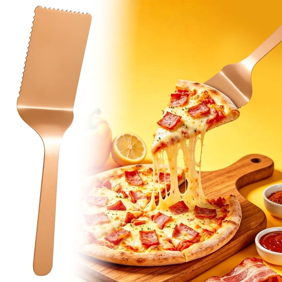Dusknt Bread and Pizza Server, Stainless Cake Server with Serrated Edge - Household Baking Tool for Dessert, Non Slip Handle Rust Proof, Rose Gold