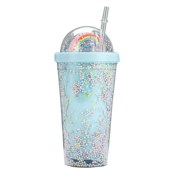 Dusknt Bubble Straw Cup C 500Ml, Glass&Bottle,Rainbow Doll Bubble Bubble Strawing Cup Large Capacity Cute Men and Women Students Summer Ice Cup Double Layer Plastic Cup