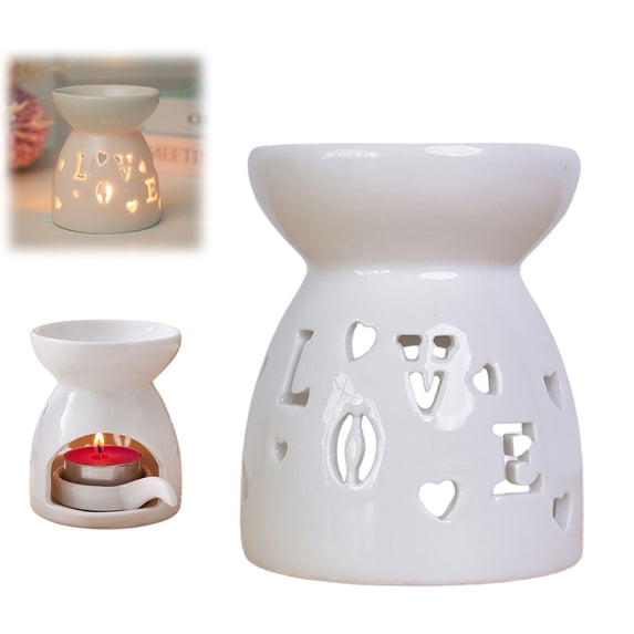 Dusknt Ceramic Oil Burner, Wax Melt Warmer with Candle Spoon, White Aroma Diffuser for Home Spa, Adjustable Tea Light Holder Flame Free Wickless Design, A
