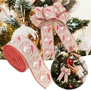 Dusknt Christmas Tree Ribbon Clearance! 5Cm Santa Claus Style (2M) Christmas Ribbon Imitation Linen Christmas Ribbon Decoration with Red Plaid Bow and Snowflake Ribbon Christmas Decoration, 1*Ribbon