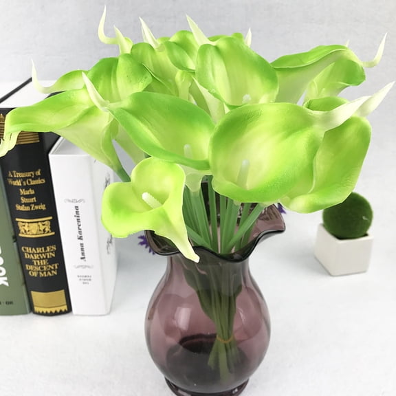 Dusknt Clearance Sale! Calla Lily Artificial Decoration Fake Flowers Single Color 10Pc Green 10Pc Artificial Flower Latex Real Bridal Wedding Bouquet Home Decoration, 10Pc Artificial Flowers