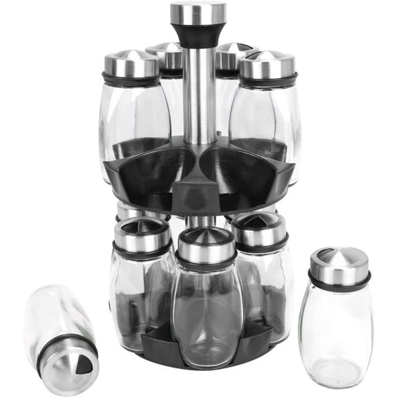 Dusknt Clearance Sale! Storage Container, Seasoning Bottles Revolving Spices Rack Organizer for Kitchen 12 Jar Glass Spinning Seasoning Organizer Spices Organizer, 1 Set of Spice Jars