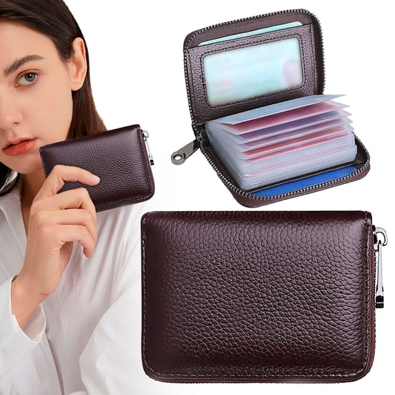 Dusknt Credit Card Holder Genuine Leather Small Card Wallet, Id Card Bag Male and Female Anti Demagnetization Multi Slot Lightweight