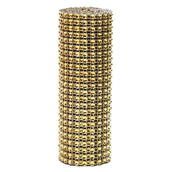Dusknt Crystal rhinstone Mesh Ribbon, 24 Rows Plastic Mesh rhinstone Decoration Packaging, Sparkling Ribbon, Gold