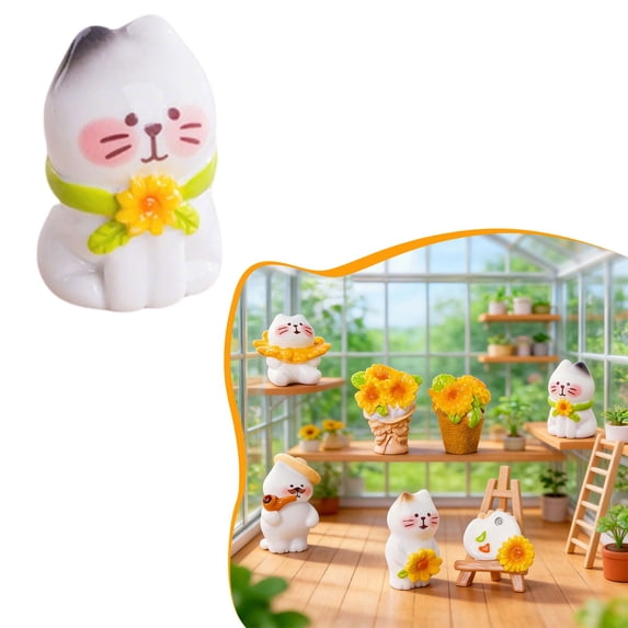 Dusknt Cute Sunflower Character Figurines, Hand-Painted Resin Miniature Ornaments, Lightweight Aesthetic Desk Decor for Bedroom, Shelf Display and Daily Home Decoration
