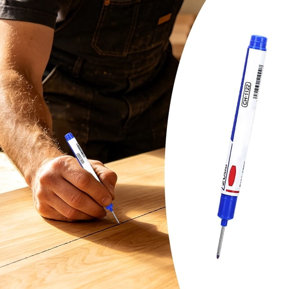 Dusknt Deep Hole Marker Pan Long Nib 20Mm, Construction Marking Tool for Woodworking Metal Plastic Quick Dry Ink with Ruler, Blue