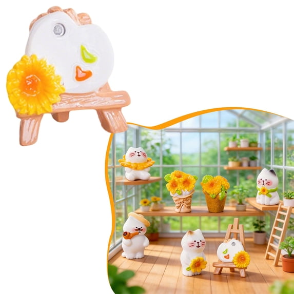 Dusknt Diy Micro Landscape Resin Ornaments, Sunflower Themed Mini Figurines, Compact Decorative Pieces for Dollhouse Making, Terrarium Plant Decor and Party Supplies