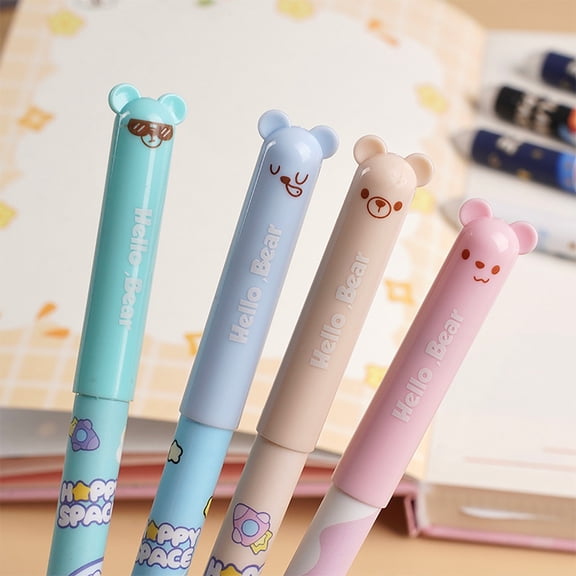Dusknt Easy-Erasable Cute Gel Pans, 4-Pack (Black Ink), Cute Erasable Gel Pans Make Mistakes Disappear 0.5Mm Point Smooth Writing for Home Writing Drawing