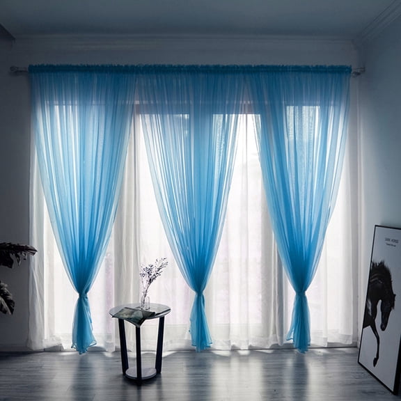 Dusknt Elegant Home Leaves Sheer Window Curtain, Flowy Tulle Voile Drape Valance, Fade Resistant Washable Fabric Panel, Multipurpose Curtain for Door Window Background, Sky Blue