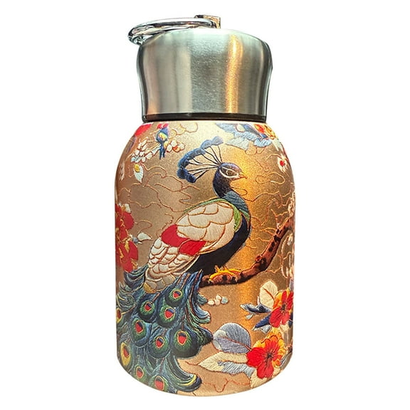 Dusknt Fashionable Portable Thermos Water Bottle Golden Peacock, Glass&Bottle