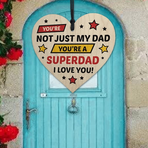 Dusknt Father'S Day Wooden Heart Shaped Pandant, Diy Paintable Wooden Tag Ornament, Natural Wood Creative Craft Hanging Decor, Lightweight Reusable Wall Home Decoration Gift for Dad