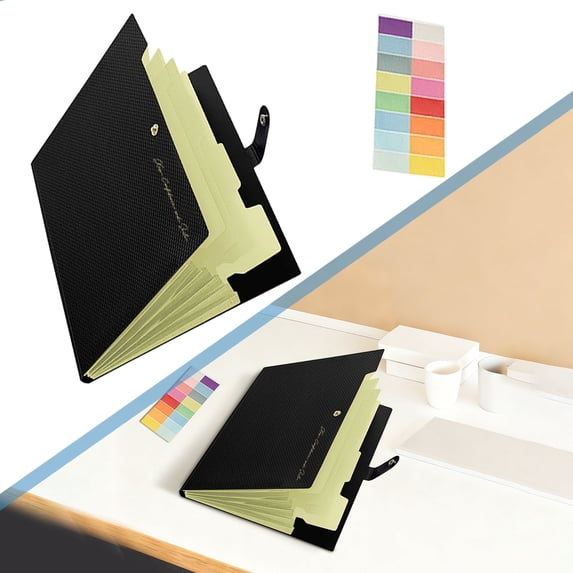 Dusknt File Organizer, Expandable File Folder, Multi‑Pocket Document Receipt Holder for Sch00l , 5-Compartment Accordion Bag