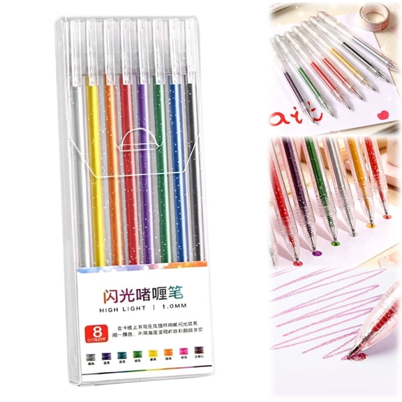 Dusknt Gel Pen, Glitter Pens, Sparkly Gel Pens, SparklyShimmer Marker with 1.0Mm Fine Point Tip Water-Based Ink for Adults Greeting Card Making Art Projects, 8Pc