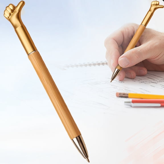 Dusknt Gesture Ballpoint Pen, Thumbs Up Metal Stand Pan 1.0Mm, Silver Gold Writing Pan for Ofice Sch00l Gifting, SmoothWood Barrel