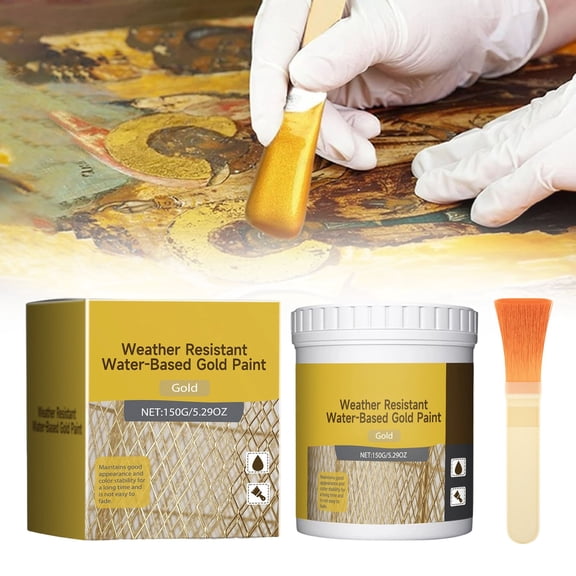 Dusknt Gold Acrylic Paint, Furniture Refinishing Paint - 150Ml Weather‑Resistant Water‑Based Shiny Gold Liquid Paint with Brush for Arts Crafts Furniture Home Decor Painting
