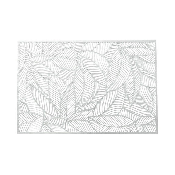 Dusknt Gold Stamping Placemat Pvc Leaf Insulation Pad Creative Rectangular Western-Style Placemat Table Mat Tea Coaster Silver, Placemat,