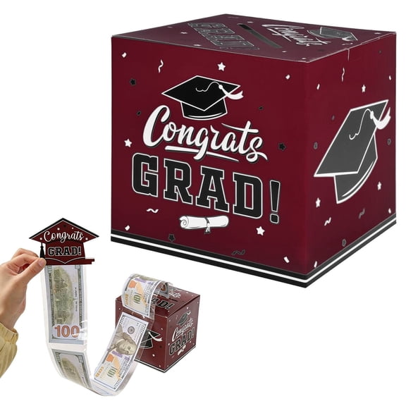 Dusknt Graduation Party s, Keepsake Box, Cash Gift Box, Festive Diy Grad Graduation Banknote Extraction Box Interactive Card Holder Box for Graduation Season Home Party Decor, Dark Red