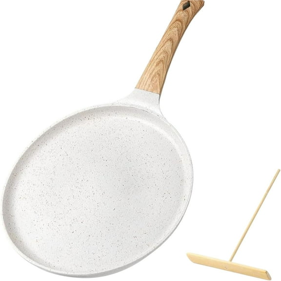 Dusknt Granite Coated Frying Pan White 20*20Cm, Cooking Utensils,Onstick Crepe Pan with Spreader 9.5 Inch Coating Flat Skillet Tawa Dosa Tortilla Pan Compatible with All Stovetops