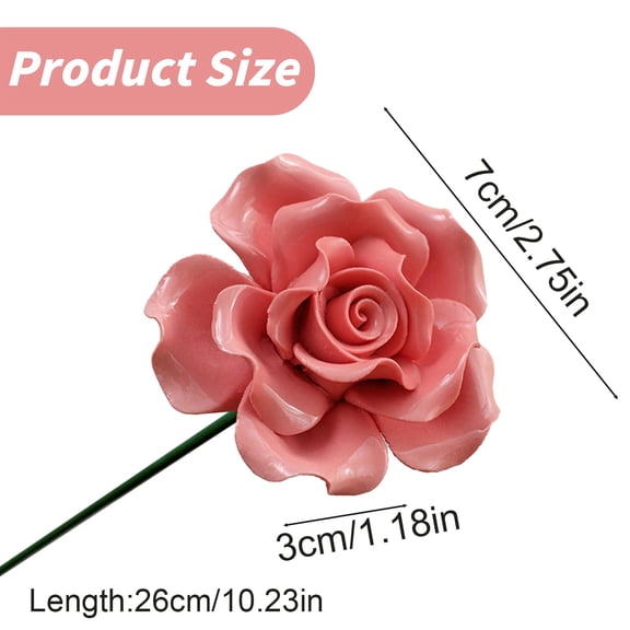 Dusknt Handmade Ceramic Roses Set Of 6 Realistic Decorative Flowers 14" Tall Colors for Home Decor & ( & Fade ), 1 Artificial Flower