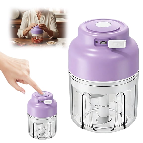 Dusknt Kitchen Mixer, Electric Garlic Chopper, Mini Portle Veggie Choppers, Garlic Grinder Masher Onion Chopper, Wireless Food Processor for , Chili, Fruit, Meat(Purple)