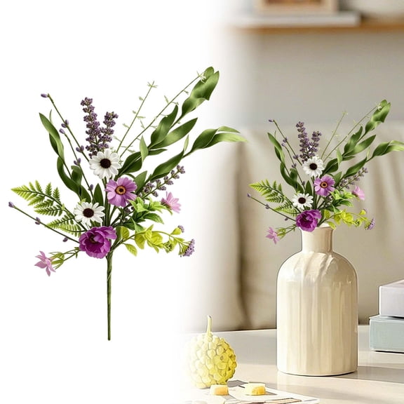 Dusknt Lifelike Artificial Bouquet, Spring/Summer Artificial Flower Arrangement for Home - Daisy & Fern Decor for Living Room Table, No Watering Needed