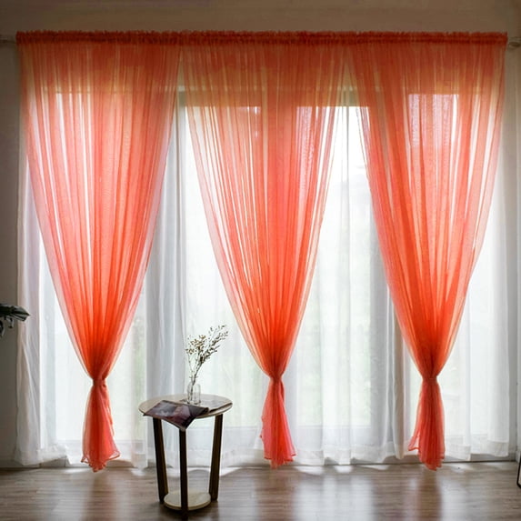 Dusknt Light Filtering Leaf Print Sheer Curtain, Durable Tulle Voile Window Valance, Wrinkle Resistant Fabric Drape Panel, Aesthetic Home Decor Curtain for Apartment and Dorm, Orange