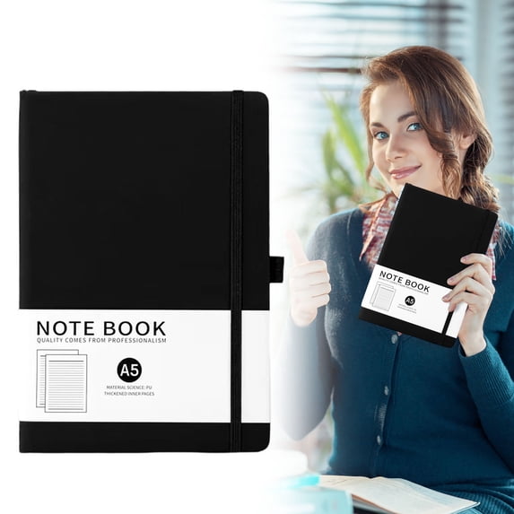 Dusknt Lined NoteBo0k A5 Hardcover Pu Leather Cover Journal, 200 Pages Writing NoteBo0k with Elastic Strap for Studant Business Daily Use, Black