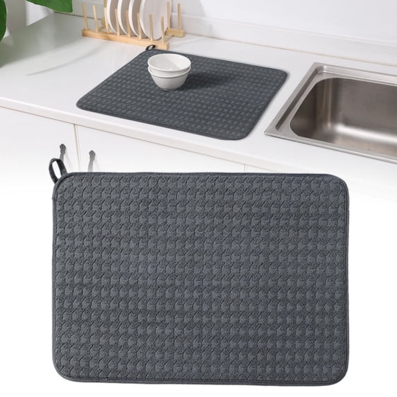 Dusknt Microfiber Absorbent Dish Drying Pad, Foldable Reusable Kitchen Counter Protector Mat with Hanging Rope, Anti-Scratch Noise Reduction Draining Mat for Pots Cups Coffee Maker