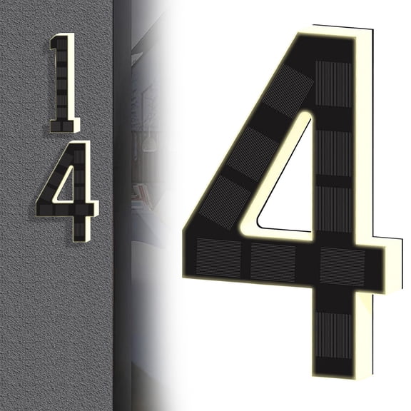 Dusknt Modern Led Illuminated Address Numbers, Auto Dusk to Dawn Lighted House Number Sign, Weather Resistant Outside House Address Plaque, Dual Installation Adhesive & Screw Mount(4 Shape)