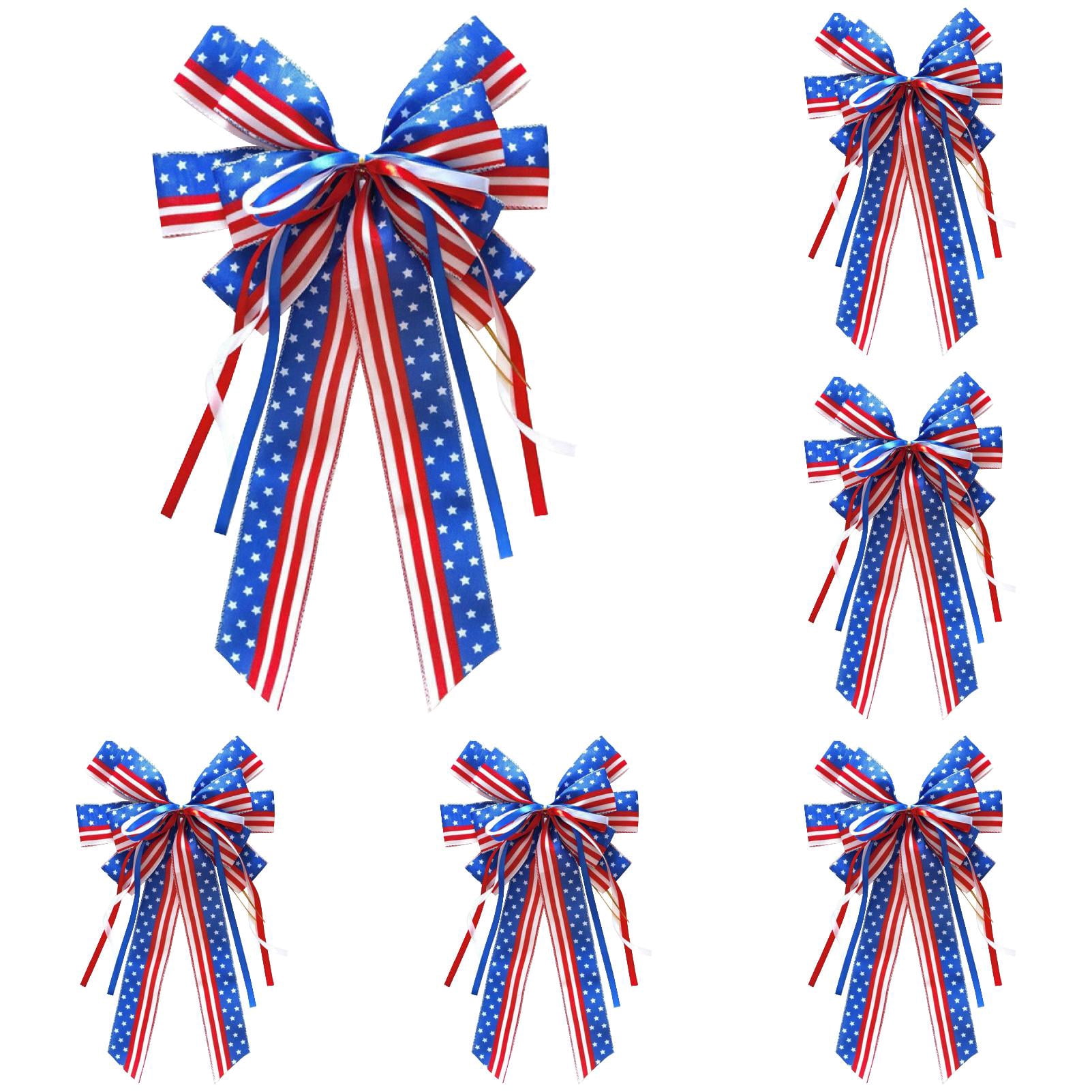 Dusknt Patriotic Fourth of July Bow Decoration Red White Blue Ribbon Bow for Wreath Door Party Decor IndePandence Day Holiday Hanging Ornament 5 Pc
