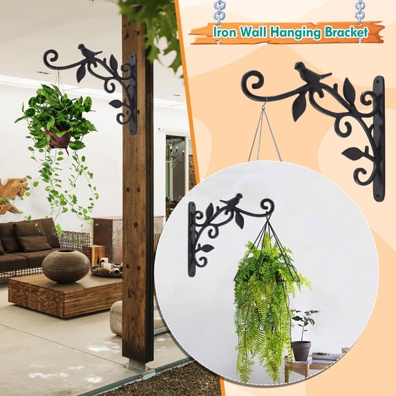 Dusknt Plant Hanger Bracket, Flower Pot Hangers for Outside, Wrought Iron Plant Hanger for Indoor Outdoor Wall FenceTrees Patio Garden Post Arm