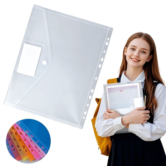 Dusknt Plastic Document Folder, Transparent File Organizer 11 Hole Envelope Folder with Button Closure Label Slot for s Receipts Storage, 10 pc, white