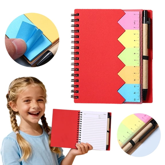 Dusknt Pocket Journal with Pan Holder & Sticky Tabs Small Lined NoteBo0k with Index Dividers Portable Note for Work Travel Business Gifts Red