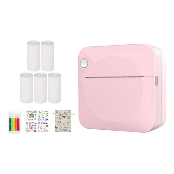 Dusknt Portabel Print Pod,Portable Photo Pocket Student Wrong Question Printingportable Printer Pink 5 Rolls of Printing Paper
