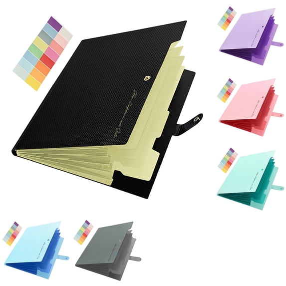 Dusknt Portable Expandable File Folder, Accordion Paper Organizer, Multi‑Pocket Receipt Document Holder for Sch00l Home, 5-Compartment, 5 Pc