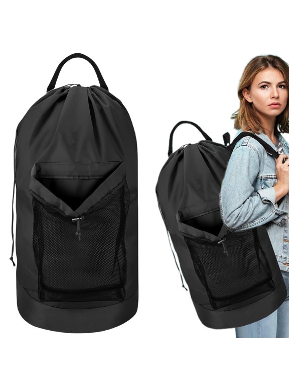 Portable Laundry Bag Backpack with Straps for Laundry, Dorm, Travel, Hotels, Gym - Black, 1 Pack