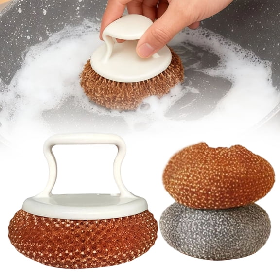 Dusknt Pot Cleaning Brush, Kitchen Dish Scrub Brush with Pet Bristles, Heavy Duty Scrubber for Cookware, Rv Cleaning Tool for Pots Pans, Steel Wool