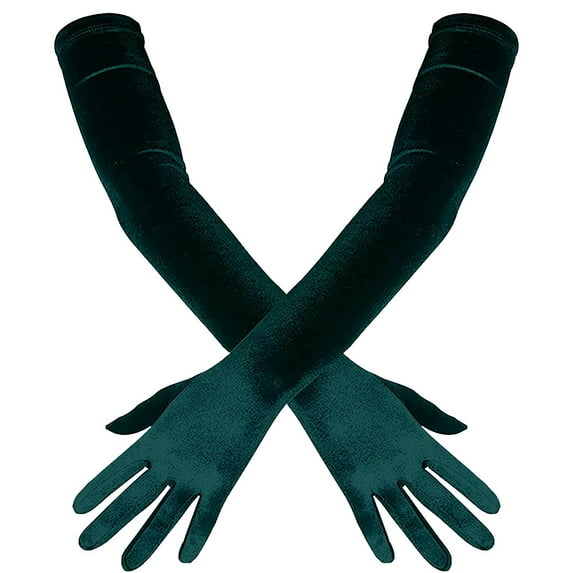 Dusknt Prom Party Velvet Long Gloves Green, Gloves,Opera Dance Finger 1920S Bridal Long Length Gloves Satin Women'S Gloves Gloves