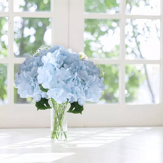 Dusknt Realistic 5-Head Artificial Hydrangea with Long Stems, Silk Material for Weddings, Parties, and Home Décor