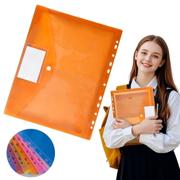 Dusknt Receipt Organizer, Plastic Document Folder 11 Hole Transparent File Organizer Button Closure Envelope Folder for Studant Ofice Supplies, orange