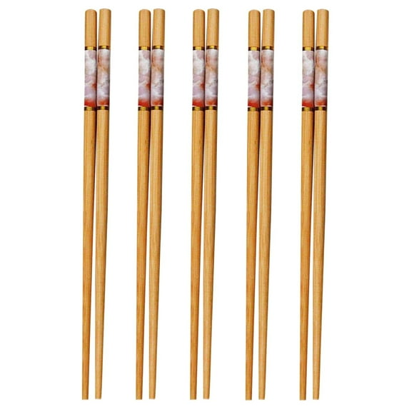 Dusknt Red Patterned Bamboo Chopsticks, Tableware,5 Pairs Chopsticks Reusable Chopsticks Set Classic Natural Chopsticks Colorful Print Chopsticks
