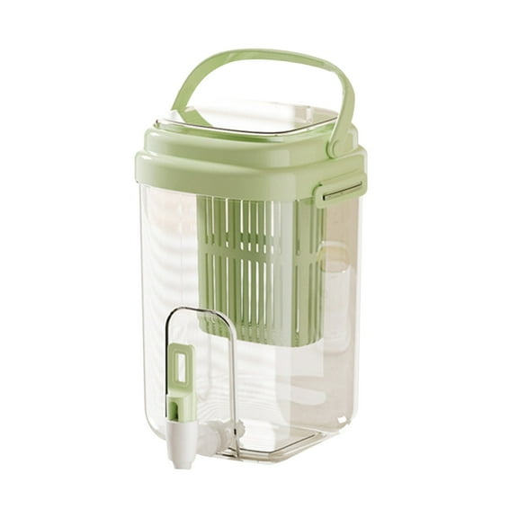 Dusknt Refrigerator Cold Water Kettle Green, Glass&Bottle,Cold Water Pot with Faucet Fruit Tea Bucket Cold Water Pot Household Beverage Bucket Cold Drink Bucket with Tea Strainer
