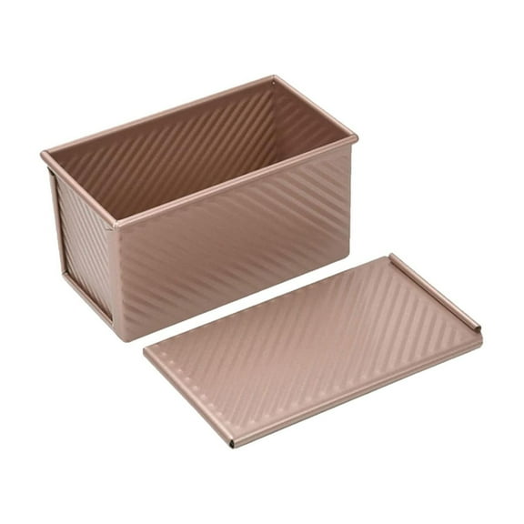 Dusknt Rose Gold Bread Box with Lid for Baking Oven, Bakeware,Loaf Pan with Lid Bread Pans for Baking Steel Loaf Pan Non Stick Sandwich Bread Loaf Pan for Oven 1Lb Dough Capacity