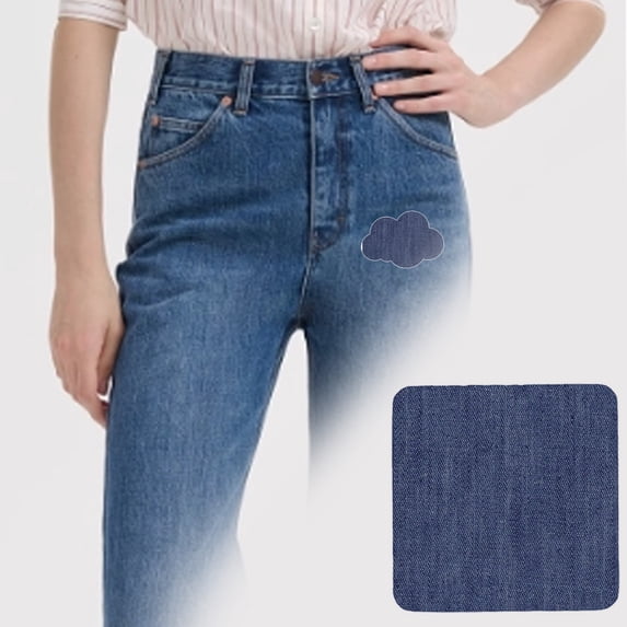 Dusknt Self-Adhesive Jean Repair Patches, Premium Denim Fabric Patches with Strongest Glue, 2.95Inch Two-Tone Blue Denim Patches for Pants Mending, Clothing Diy Decoration and Denim Craft Projects
