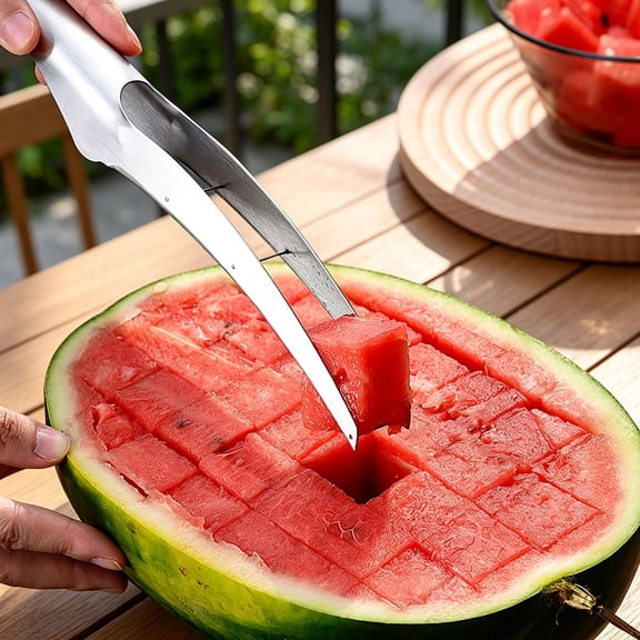 Dusknt Small 3-Section Watermelon Cutter, Stainless Steel Watermelon Cube Cutter Slicer, Fun Salad Tool for Summer Fruit Prep or Party Displays