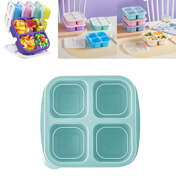 Dusknt Snack Box 4 Compartment, Wheat Fiber Portle Container with Easy OPan Lid, Lunch Box for Fruits Nuts, Cute Reusle Food Storage for Adults