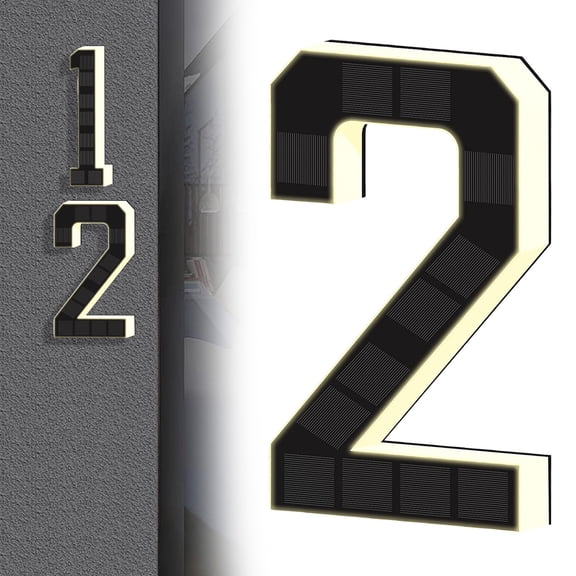 Dusknt Solar Powered Illuminated House Numbers, Ip65 Weatherproof Outside House Address Plaque, Adhesive Or Screw Installation Modern Outdoor Home Address Marker(2 Shape)